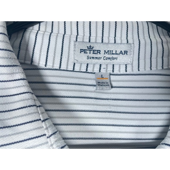 Peter Millar Mens L Summer Comfort Polo Shirt East Lake Golf Club Striped White - Picture 5 of 5